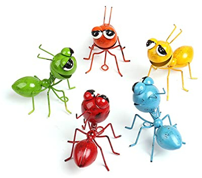Queemie® Lot de 5 décorations murales en métal - 3D - Fourmi - Sculptures murales suspendues - Statues de jardin pour l'intérieur et l'extérieur - Cour, clôture, jardinage, cadeaux