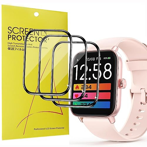 Protector de pantalla para reloj inteligente MILOUZ, [paquete de 3] 3D de cobertura completa PET suave protector de pantalla compatible con MILOUZ IDW19 1.8 pulgadas Watch/Amzhero Fitness IDW19 1.8