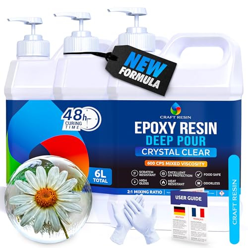 CRAFT RESIN 6L Resina Epossidica a Colata Profonda – Resina Epossidica Trasparente Kit, Resistente ai Raggi UV per DIY, Arte, Tavoli a Fiume, Legno, Gioielli, Colate Cave