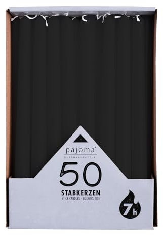 pajoma® Stabkerzen Schwarz - 50 Stück | Höhe 25 cm, Brenndauer ca. 7 Stunden | Duftfrei, vielseitig einsetzbar für Kerzenhalter, Deko & festliche Anlässe