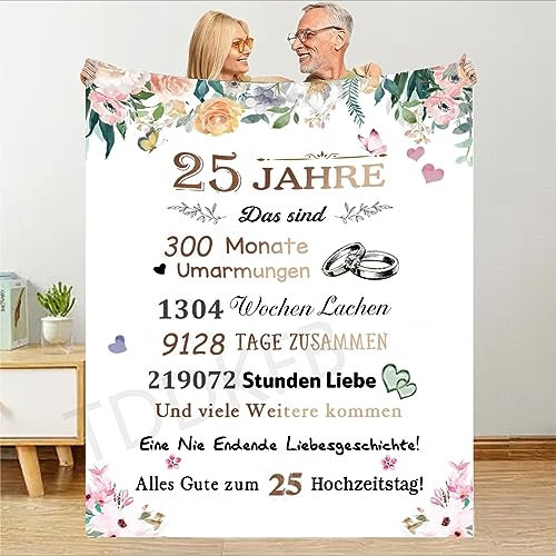 TDDKFB Kuscheldecke Personalisiertes Geschenk,Hochzeitstag 25. Jahrestag Decke,Weiche und kuschelige Sofadecke Ideal für Eltern,Freunde,Paare Jubiläum,Valentinstag Geburtstag Liebe Geschenke