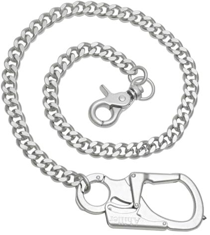 Ahiller Wallet Chain for Men, Lockable Carabiner with Tungsten Steel Taper, Heavy Duty Chain for Key Pocket Belt Jean (QK-Silver)