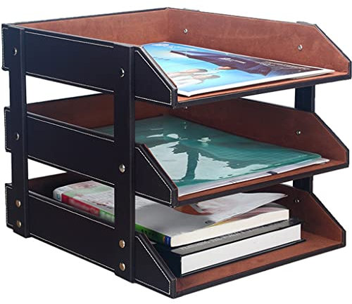 Schreibtisch Briefablage Dokumentenablage Schreibtisch-Organizer aus Leder, 3-stufige stapelbare Dokumentenablage for Akten, Zeitschriften, Papier, Bürobedarf, Büroorganisation for den Schreibtisch Do
