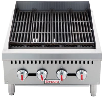 EMPURA 24 Countertop Gas Radiant Charbroiler | Commercial Char-Grill Broiler for Buffet Food Truck | (4) Burners, 80,000 BTU | 24W x 32.3D x 13.3H, Stainless Steel (Includes: LP Conversion Kit)