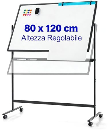 COSTWAY Lavagna Bianca Mobile 120 x 80 cm, Lavagna a Doppia Faccia Magnetica Cancellabile a Secco con Cavalletto e Ruote, Altezza Regolabile 2 Livelli, Accessori Completi (Nero)
