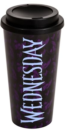 Elbenwald Wednesday Thermobecher - 520 ml - Coffee-To-Go-Becher mit Schraubverschluss (17,5 cm Höhe) - Schwarz/Lila