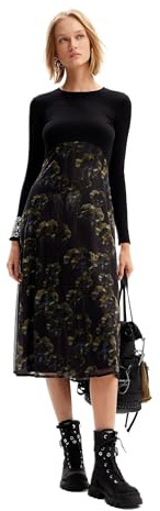 Desigual Woman Knit Dress Long Sleeve NAN, Nero, M Donna