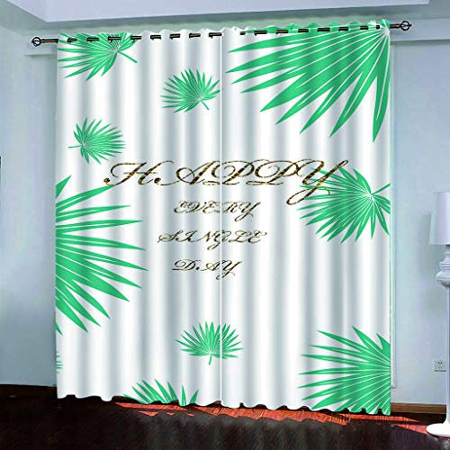 Wärmeisolierende Fenstervorhänge 200X210cm (BxH) Einfache Grüne Blätter Muster Kinder Fenstervorhang Blickdichte Vorhänge Dekor 3D Drucken Vorhang Blickdicht Vorhänge Dekor 2Er Set