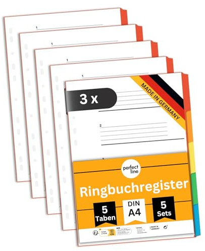 perfect line Mappregister DIN-A4, 5 delar, set om 15 – blå ängelcertifierad – återvunnen kartong – Tillverkad i Tyskland (3 x 5-pack (15 x 5 flikar))