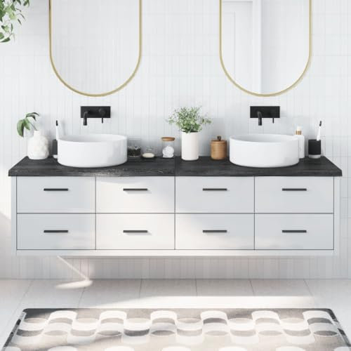 Gecheer Waschtischplatte Badezimmer Badezimmer Schreibtischplatte Holzplatte 200 x 50 x 4 cm (L x B x T) Mit Naturkante Massives Eichenholz mit dunkler Oberfläche Dunkelgrau