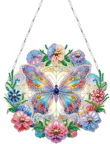 Doafoce Diamond Painting Girlande Diamond Paintings Schmetterling Deko Türkranz Diamond Painting Schmetterling Anhänger mit Kette, Wandbehang Kits für Fenster Wand Und Eingang Decor