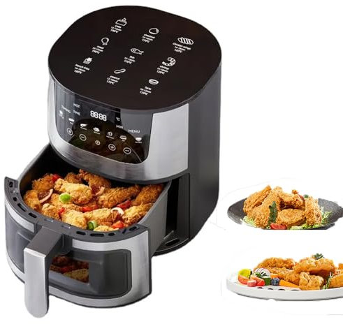 Freidora De Aire De Capacidad De 7 Litros, Freidoras De Aire Sin Aceite Con 7 Opciones Preestablecidas, Pantalla Táctil LCD Digital, Ventana De Cocción Visual, Cesta Antiadherente Con Control De Tempe