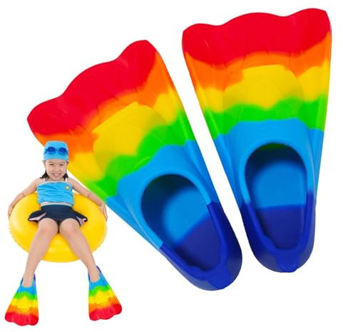 Lnhgh Kinderflossen,Silikon-Regenbogenflossen für schwimmende Kinder | Bequeme Kinder-Schnorchelflossen, Kurze Jugend-Schwimmflosse für Kinder, und Mädchen, Rundenschwimmen
