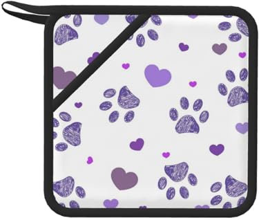 Stampa della zampa viola con il cuore, Presine, Presine da cucina in silicone anti-caldo, resistenti al calore