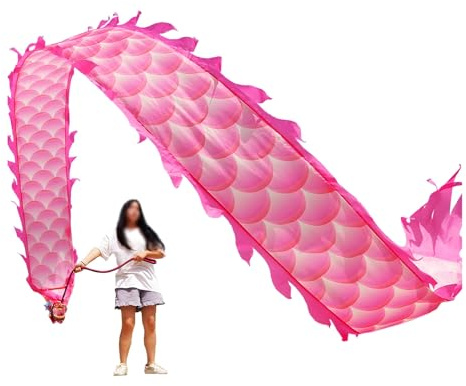 ZNQNDSR drachentanzband Drachen-Poi Mit 3D-Drachenkopf Und Schaukelseil, Drachenband-Poi Für Anfänger, Outdoor-Fitness-Bühnen-Requisiten-Set(Pink,20 ft)