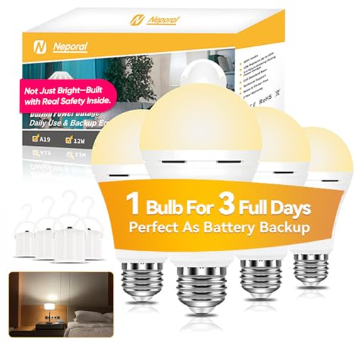 Neporal LITE PRO Rechargeable Light Bulbs, 2600mAh Large Battery Backup Light Bulbs, Perfect As Emergency Lights for Home, Hurricane Prepareness Item, E26/E27 (Soft White-2600mAh)