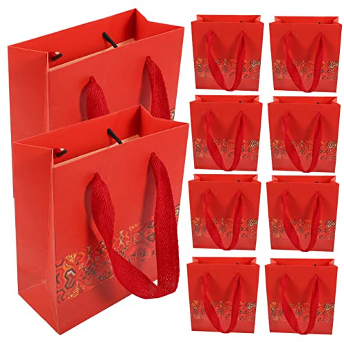 Ipetboom 10stücke Rote Papiertüten Mit Griffen Für Feste Und Feiern Praktische Faltbare Geschenktüten Aus Papier Für Kindergeburtstage Hochzeiten Und Feiertage