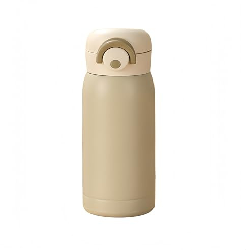 Cute 12oz Thermal Flask - Colorful Macaron Collection, One-Hand Operable Bouncing Lid, Vacuum Insulated for All-Day Use (Rice White)