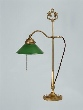 Licht-Erlebnisse Bankerleuchte Messing Glas in Berliner Messing Grün Schreibtisch Büro 63 cm hoch E27 Jugendstil mit Zugschalter Tischlampe flexibel