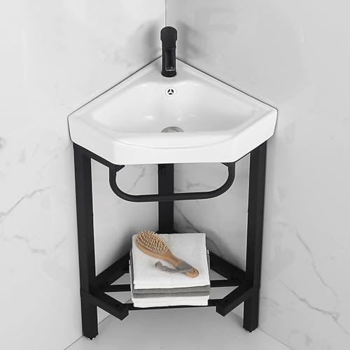 YUGXTH Lavabo Bagno Angolare, Lavandini Ad Angolo per Bagno, Lavabo in Ceramica, Armadietto da Bagno Angolare con Rubinetto e Accessori, per Piccoli Spazi(47cm/18.5in)