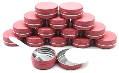 Wopanxye 15 botes de metal redondos de 15 g de color rosa en tamaño de viaje, latas de aluminio de 15 ml con tapa de rosca para muestras de maquillaje, uñas, bálsamo de brillo de labios, ungüento