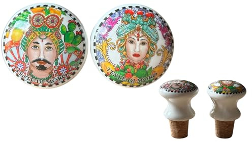 Dekorative Weinkorken, Dunkelbraun, Typ sizilianische Keramik, traditionell, mehrfarbig (brombeerköpfe Ficodindia)
