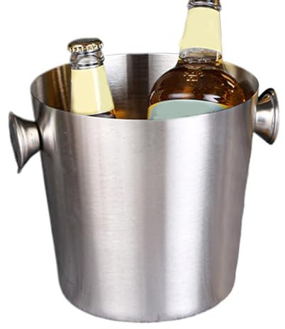 2L Seau À Glace en Acier Inoxydable, Récipient À Glaçons avec Poignées Seau À Champagne Rafraîchisseur Champagne pour Fêtes, Bière,Cocktails, Vin Frais, 14x18x17cm