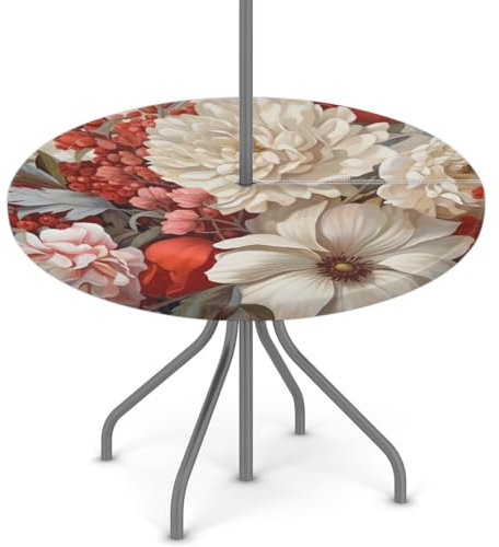 Woltant Nappe ronde avec trou de parasol et fermeture éclair facile à nettoyer avec bords élastiques pour jardin, terrasse, barbecue (31) (2))