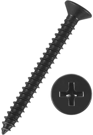 Kozelo 125pcs Phillips Flat Head Wood Screws - [#6x1-3/8] Carbon Steel Countersunk Self Tapping Screws for Furniture Assembly, Interior Trim, Outdoor Construction, Black