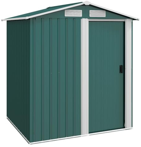 Outsunny Casetta da Giardino 1.7m² in Acciaio Zincato con 4 Prese d'Aria, Capanno Porta Attrezzi con Tetto Inclinato, Porta Scorrevole, 152x132x188 cm, Verde
