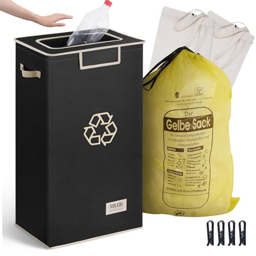 SOLEDI Recycle Bins for Kitchen,26 Gallon Recycling Bin with Lid and 2 Removeable Reusable Inner Bags,Indoor Recycling Trash Can for Collector of Bottles Cans, and Plastic,Black