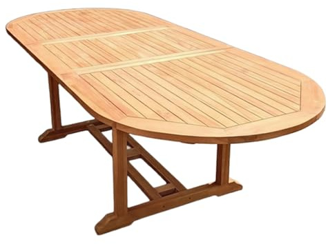 Meubletmoi Gartentisch, oval, ausziehbar 180 bis 240 cm, aus massivem Teakholz, geölt – für den Außenbereich, Natur, Terrasse, Balkon – Ancolie
