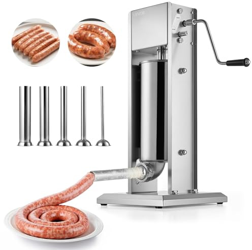 VEVOR Insaccatrice Manuale per Salsicce, Insaccatrice Verticale per Carne da 5 L, a Doppia Velocità, per Impieghi Gravosi in Acciaio Inox con 5 Tubi di Insacco, per Uso Commerciale e Domestico