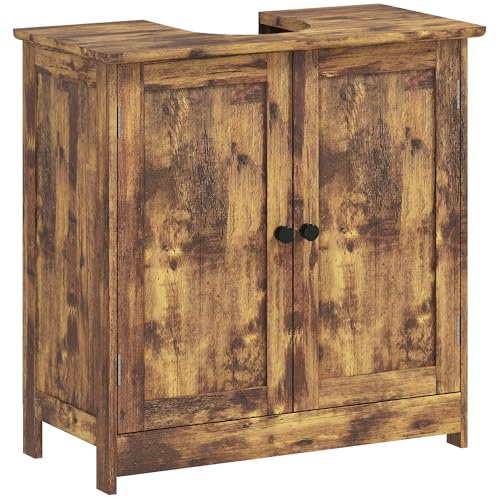 HOMCOM Under Sink Bathroom Cabinet, Pedestal Sink Storage Cabinet with 2 Doors, Shelf and U-Shape, Rustic Brown