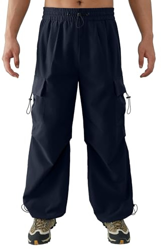 APTRO Mens Cargo Trousers Baggy Joggers Water Resistance Outdoor Hiking Cuffed Casual Pants with 5 Pockets Navy S