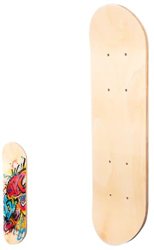 VICASKY DIY Skateboard Deck Lagigem Ahornholz Beidseitig Blanko Leicht und Stabil Vorgebohrte für Einfache Radmontage Graffiti Kunst Anfänger Leeres Skateboarddeck Aus Robustem 16.93X4.92 Zoll