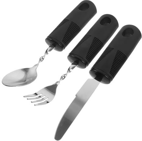 BELLIFFY 3 piezas Cubiertos Antiescala Adaptables para Ancianos y Personas con Discapacidad Utensilios Inoxidables Plegables con Mango Cuchillo Tenedor y Cuchara Ergonómicos para