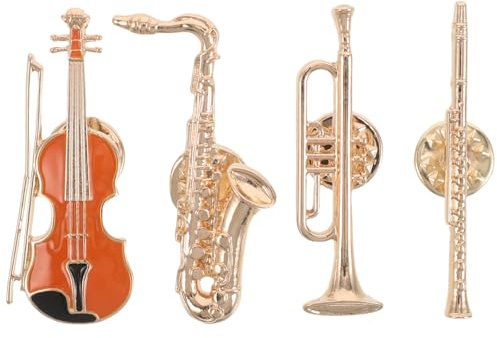 VANZACK 4pcs Broches et Pins pour Femme en Alliage Or Design Vintage Artistique D'instruments Musique Guitare Saxophone Trompette Flûte pour Concerts et Tenue Quotidienne