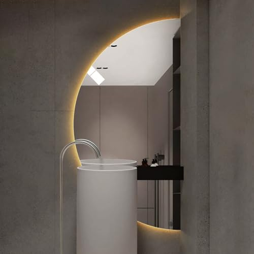 ZYBOWAYL 80/100/120cm Specchio da Trucco a Mezzaluna Antiappannamento per Bagno, Senza Cornice Specchio a Figura Intera 3 Colori Dimmerabile, Impermeabile(Right Cut,80x40cm)