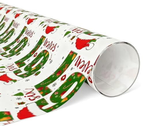 Aezzybe Papier Cadeau Noël Meme 2 pièces, Papier Cadeau blanc (50 cm x 90 cm chacun) avec 2 rubans (150cm long chacun), articles d'emballage festif pour cadeaux Noël