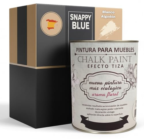 Snappy blue Pintura a la Tiza para Muebles sin lijar - BLANCO ALGODÓN, 250ML Pintura Chalk Paint Efecto Tiza Ideal para restauración y decoración de muebles
