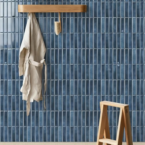 Alwayspon 10 Sheets 12inch/30.5cm 3D Self Adhesive Wall Tile Sticker Transfers, Peel and Stick Waterproof Splashback Stick on Tile Decals for Kitchen Bathroom Wall, Retro Blue