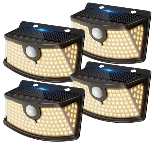 Aootek Solarlampen für Außen Wetterfest mit Bewegungsmelder - 120 Led Strahler, 270° Breiter Winkel, IP65 Wasserdicht- 4 Stück für Garten, Teichbeleuchtung, Schwarzer Rahmen, Warmweiß