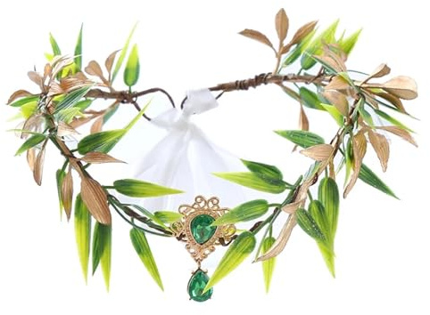 HYFEUOKF Diadema de hojas de hadas con diamantes de imitación, tocado de princesa elfo hecho a mano, corona de flores de boda en el bosque(As photo shows)