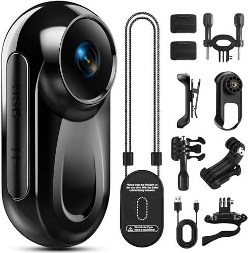 Mini Action Camera 1080P, 512G Thumb Body Camera with Magnetic & 360° Clip, Tiny Portable Sports Cam Mount Anywhere, Hands-Free Vlogging Video Recorder for Motorcycle/Travel/Bike(SD Card Not Included)