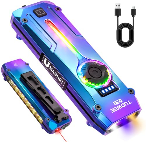 UV Flat EDC Flashlight Rechargeable 1800 High Lumens Pocket Light with RGB,Magnetic Base Small Flashlights with Dual Switch,Stepless Dimming,USB-C Waterproof Work Flash Light for Work,Home,Emergencies