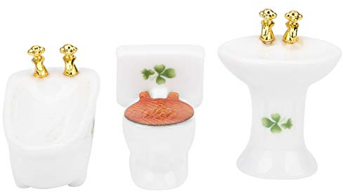 Akozon 1/24 Dollhouse Miniatyr Badrumsset Keramiskt Badkar Toalett Handfat Kit för Miniatyr Scen Gör Det Själv-samling med 3 Färgalternativ (Fyra blad kryddnejlika)