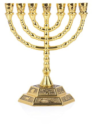 BRTAGG Kerzenständer Menora mit 7 Zweigen und 20cm Höhe - Inspiriert von den 12 Stämmen Israels und Jerusalem - Perfekt für jüdische Geschenke - Modell 4063