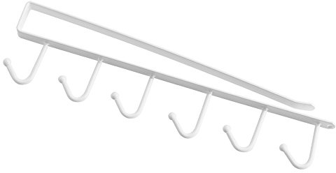Porte-Tasses À 6 Crochets En Fer Suspendu Support Rangement Pour Placer Sous Étagère Pour Meuble Armoire Cuisine(Blanc)