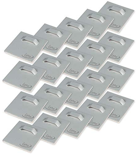 Leha® Selbstklebendes Haftblech 4,5x4,5cm mit Öse, Spiegelaufhänger, Aufhängeblech, Klebeblech, Dibondaufhänger (20 Stück)